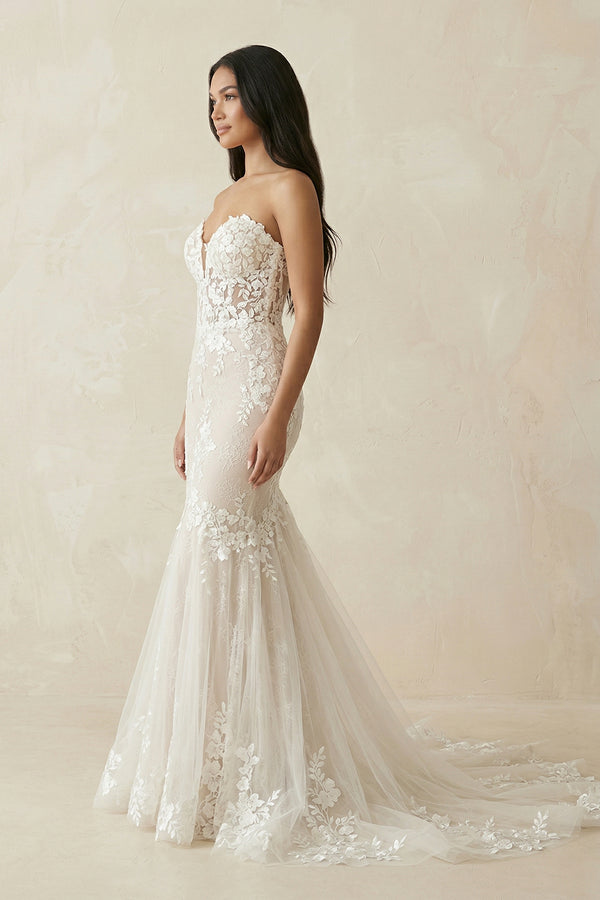Ivory Mermaid Sweetheart Long Wedding Dress with Lace – Wedding Dresses by KissProm | Available at KissProm