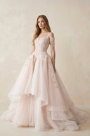 Appliqued Tulle Strapless Ball Gown Wedding Dress - KissProm Wedding Dresses
