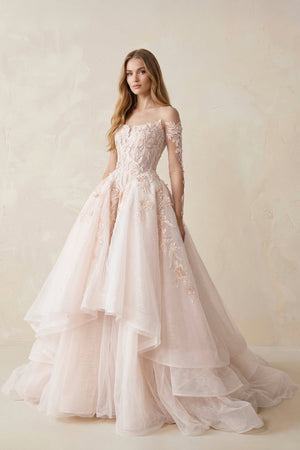 Appliqued Tulle Strapless Ball Gown Wedding Dress - KissProm Wedding Dresses