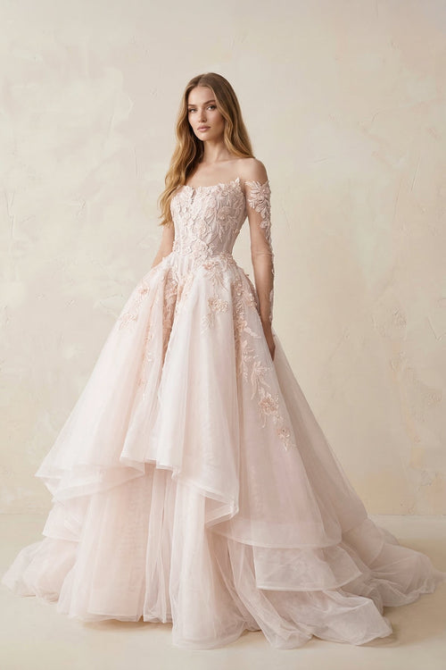 Appliqued Tulle Strapless Ball Gown Wedding Dress - KissProm Wedding Dresses
