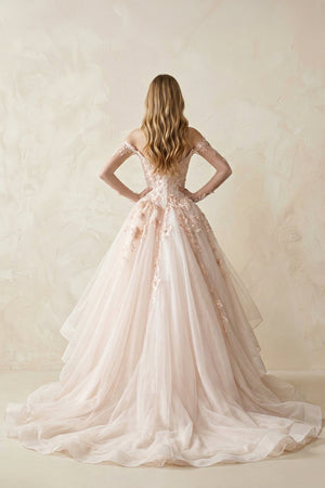 Appliqued Tulle Strapless Ball Gown Wedding Dress - KissProm Wedding Dresses