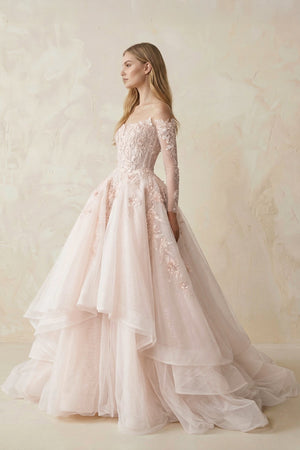 Appliqued Tulle Strapless Ball Gown Wedding Dress - KissProm Wedding Dresses