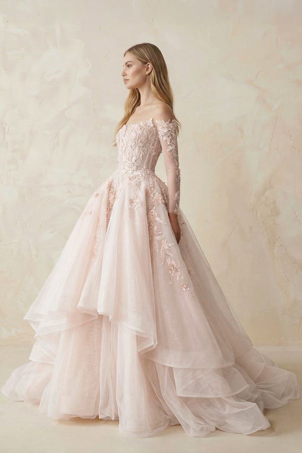 Appliqued Tulle Strapless Ball Gown Wedding Dress - KissProm Wedding Dresses