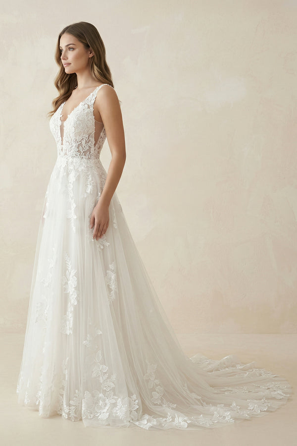 A-Line Bohemian 3D Floral Backless Wedding Dress – Wedding Dresses by KissProm | Available at KissProm