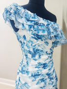 Caprice | Blue - A-Line One Shoulder Floral Chiffon Short Homecoming Dresses