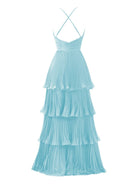 Dark Green A - Line Tiered Floor Length Chiffon Bridesmaid Dress - KissProm