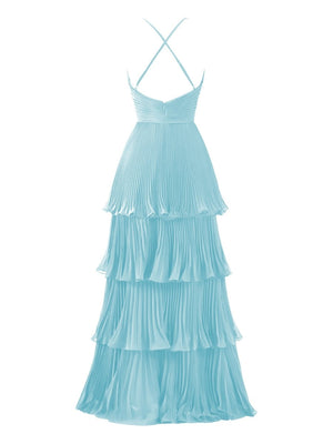 Dark Green A - Line Tiered Floor Length Chiffon Bridesmaid Dress - KissProm