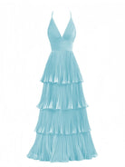 Dark Green A - Line Tiered Floor Length Chiffon Bridesmaid Dress - KissProm