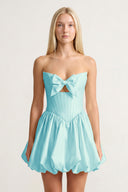 Aqua Bowknot Sweetheart Bubble Hem A-Line Satin Homecoming Dress - KISSPROM
