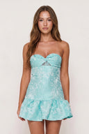 Aqua Sweetheart Jacquard A-Line Ruffled Homecoming Dress | KISSPROM