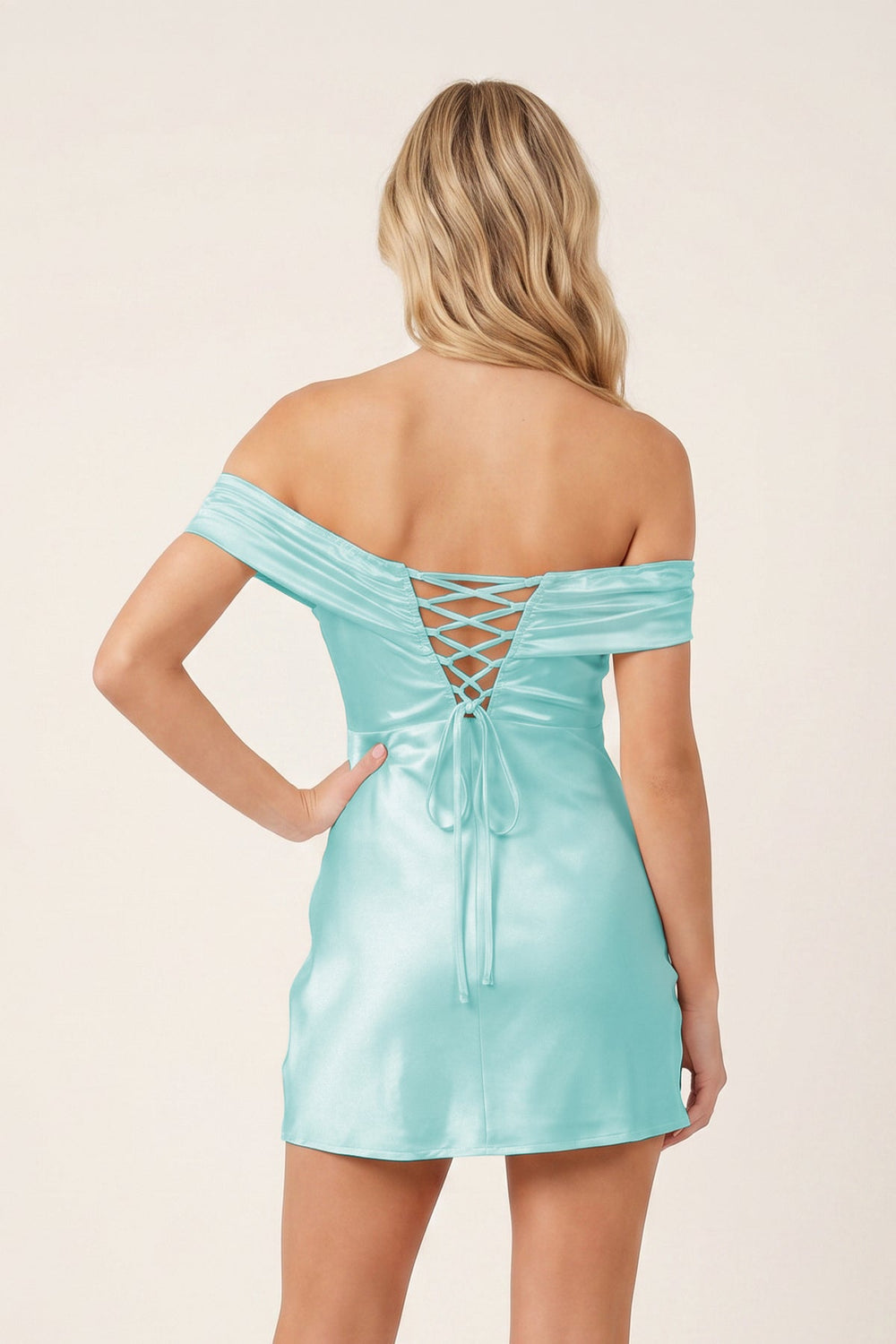 Black Off-the-Shoulder Satin Sheath Homecoming Dress | KISSPROM