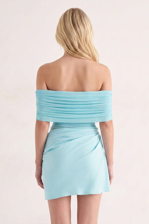 Aqua Off the Shoulder Sheath Ruched Tulle Homecoming Dress | KISSPROM