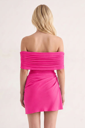 Fuchsia Off the Shoulder Sheath Ruched Tulle Homecoming Dress | KISSPROM