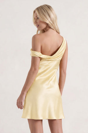 Yellow One-Shoulder Satin Ruched Sheath Homecoming Dress | KISSPROM