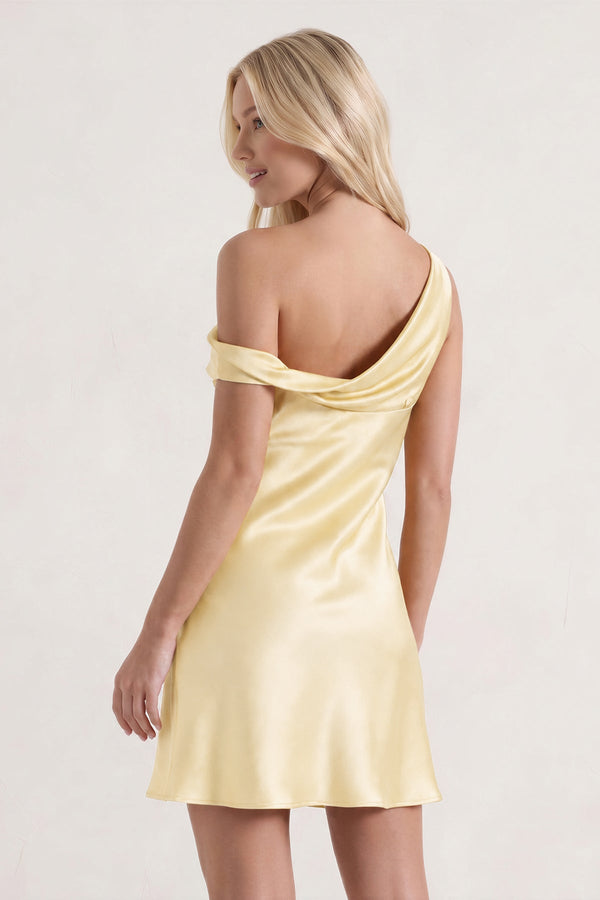 Yellow One-Shoulder Satin Ruched Sheath Homecoming Dress | KISSPROM