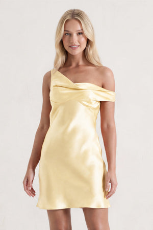 Yellow One-Shoulder Satin Ruched Sheath Homecoming Dress | KISSPROM