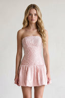 Pink Pearl A-Line Strapless Satin Homecoming Dress With Lace-up Back - KISSPROM