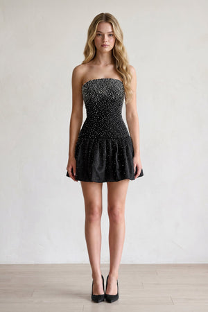 Black Pearl A-Line Strapless Satin Homecoming Dress With Lace-up Back - KISSPROM