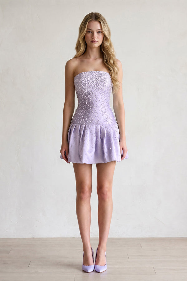 Lavender Pearl A-Line Strapless Satin Homecoming Dress With Lace-up Back (3) | KISSPROM