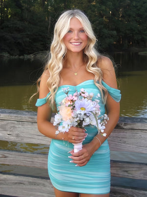 Aqua Pink Off The Shoulder Tulle Short Homecoming Dresses | KISSPROM