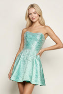 Aqua Satin A-Line Strapless Pearl Short Homecoming Dress
