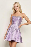 Lavender Satin A-Line Strapless Pearl Short Homecoming Dress | KISSPROM