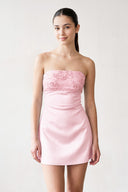 Pink Strapless Appliqued Satin Sheath Homecoming Dress | KISSPROM