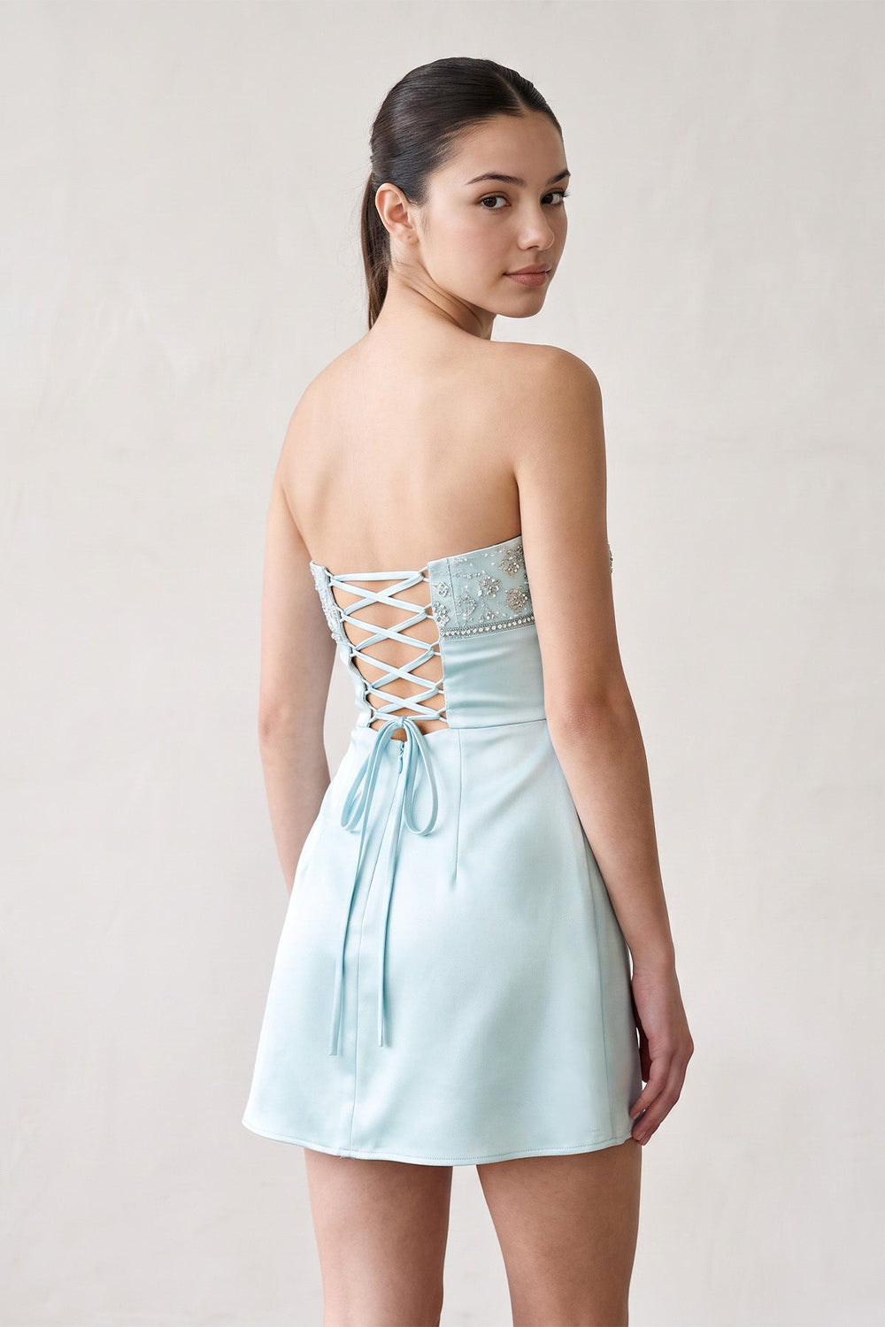 Lavender Strapless Appliqued Satin Sheath Homecoming Dress | KISSPROM
