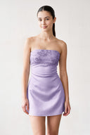 Lavender Strapless Appliqued Satin Sheath Homecoming Dress | KISSPROM