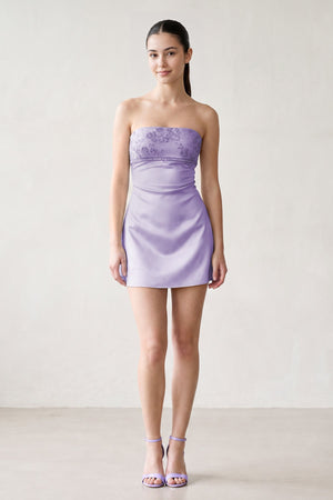 Lavender Strapless Appliqued Satin Sheath Homecoming Dress (3) | KISSPROM