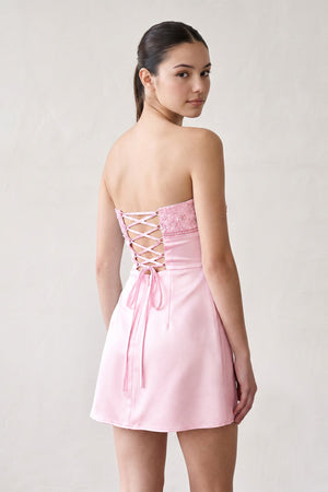 Pink Strapless Appliqued Satin Sheath Homecoming Dress (2) | KISSPROM