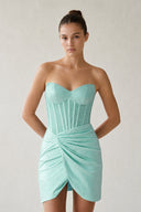 Aqua Strapless Satin Bodycon Short Homecoming Dresses With Beading | KISSPROM