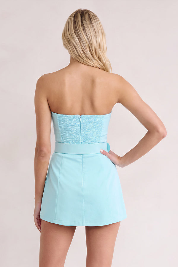 Aqua Strapless Sheath Satin Homecoming Dress with Belt (2) | KISSPROM