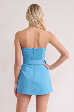 Blue Strapless Sheath Satin Homecoming Dress with Belt (2) | KISSPROM