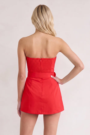 Red Strapless Sheath Satin Homecoming Dress with Belt (2) | KISSPROM