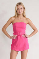Hot Pink Strapless Sheath Satin Homecoming Dress with Belt | KISSPROM