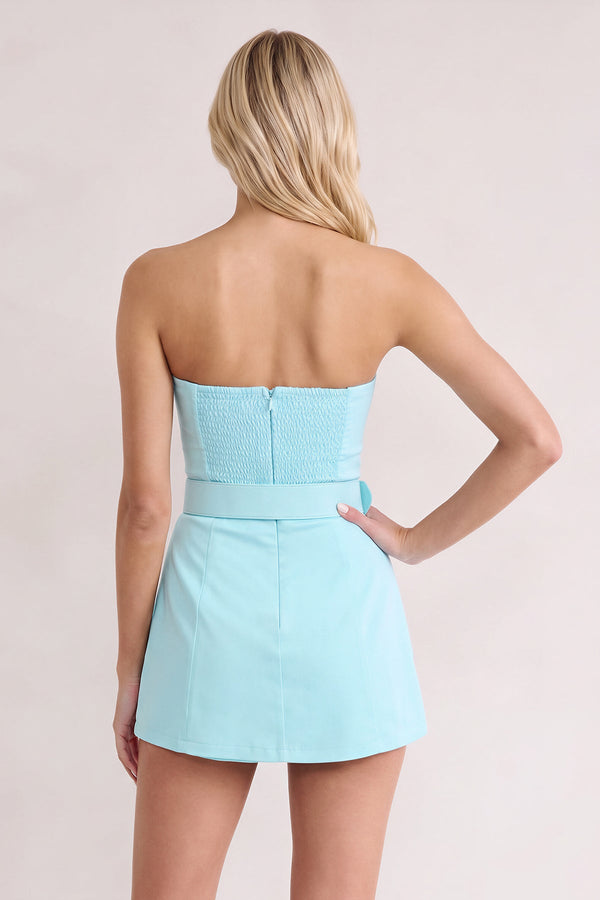 Aqua Strapless Sheath Satin Homecoming Dress with Belt (2) | KISSPROM