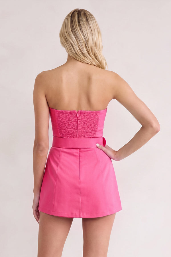 Hot Pink Strapless Sheath Satin Homecoming Dress with Belt (2) | KISSPROM