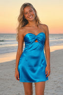 Blue Strapless A Line Short Homecoming & Cocktail Dresses With Keyhole– Dress by KissProm | Available at KissProm
