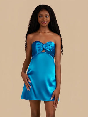 Blue Strapless A Line Short Homecoming & Cocktail Dresses With Keyhole– Dress by KissProm | Available at KissProm