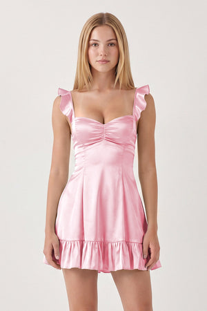 Pink Sweetheart Ruffled A-Line Satin Homecoming Dress | KISSPROM