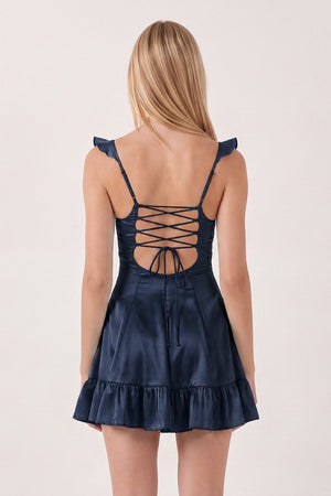 Navy Blue Sweetheart Ruffled A-Line Satin Homecoming Dress | KISSPROM