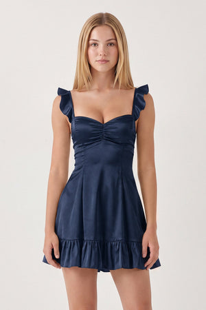 Navy Blue Sweetheart Ruffled A-Line Satin Homecoming Dress | KISSPROM