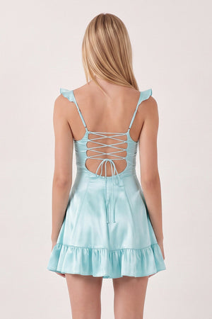 Aqua Sweetheart Ruffled A-Line Satin Homecoming Dress | KISSPROM
