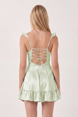 Sage Green Sweetheart Ruffled A-Line Satin Homecoming Dress | KISSPROM