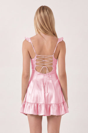 Pink Sweetheart Ruffled A-Line Satin Homecoming Dress | KISSPROM