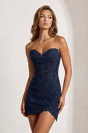 Navy Blue Sweetheart Sheath Embroidered Appliqued Corset Homecoming Dress | KISSPROM