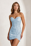 Sky Blue Sweetheart Sheath Embroidered Appliqued Corset Homecoming Dress | KISSPROM