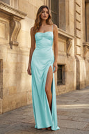 Spaghetti Straps Long Sheath Prom Dress With Split - KISSPROM PROM DRESSES