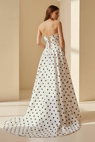 Aramie | Black - White Strapless A Line Polka Dots Satin Long Formal Prom Dresses With Bow - KissProm